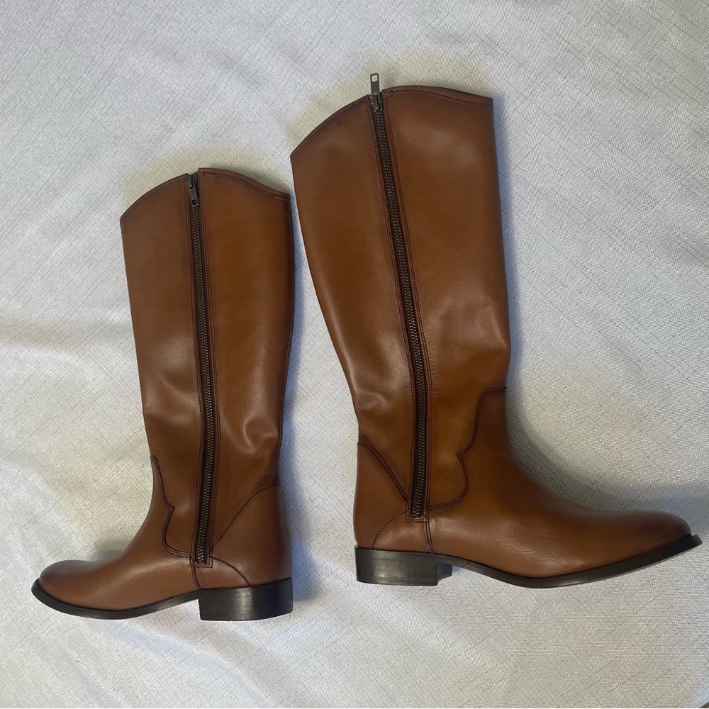 Women's Tan Leather Riding Boots - Picture 8 of 12